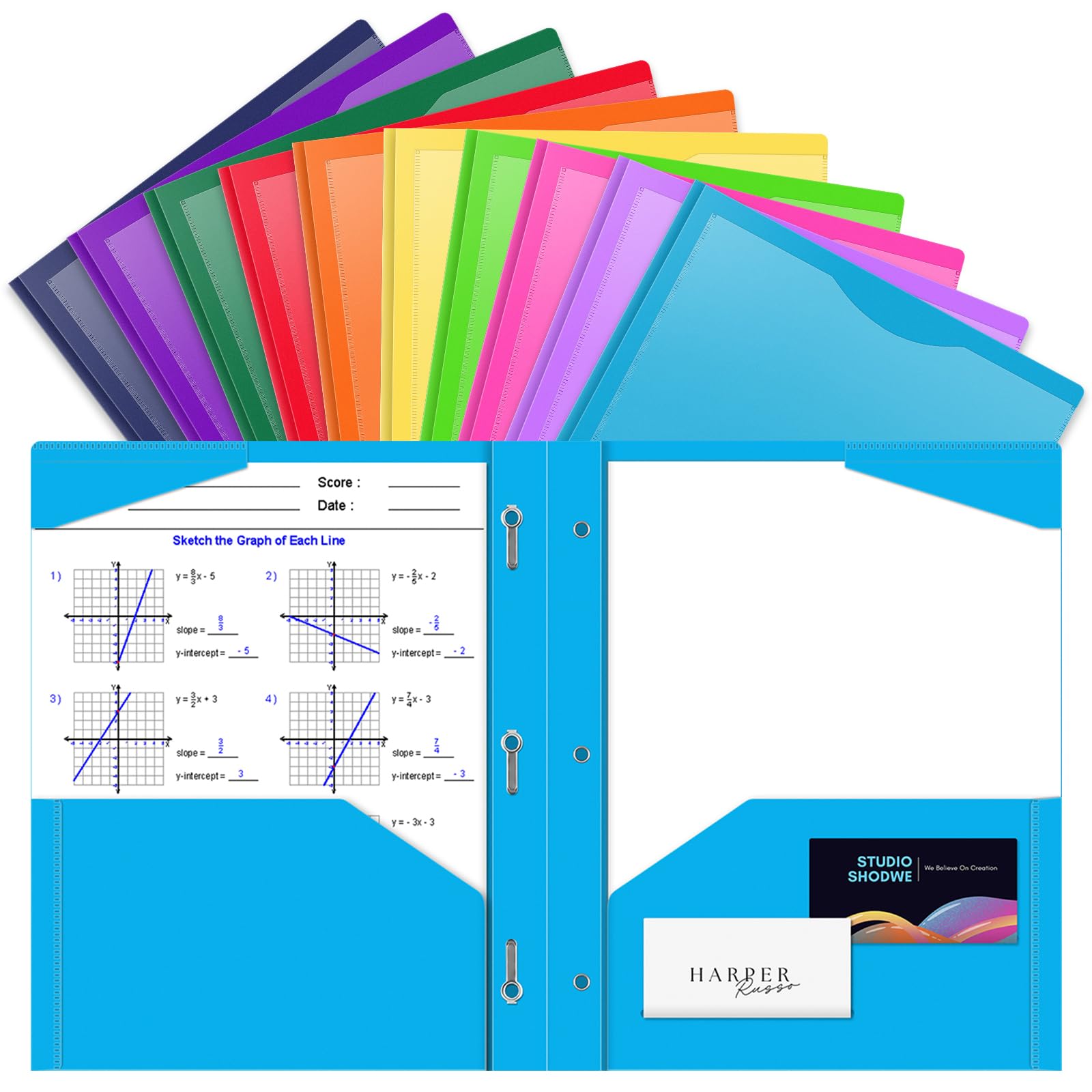 Briartw Heavy Duty Plastic Letter Size File Folder with 2 Pockets, 3 Prongs, 2 Card Slots, Stay-Put Tabs, 10 Pack Colors