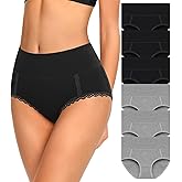 MISSWHO Cotton High Waisted Soft Womens Underwear Breathable Panties, Multipack