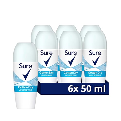 Sure Cotton Dry Women's Deodorant with a clean fragrance inspired by fresh cotton sheets Anti-Perspirant Roll On and 48 hour sweat and odour protection 50 ml, Pack of 6