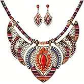 YAZILIND Ethnic Style Chunky Colorful Ethnic Festival Tribal Beaded Bib Collar Choker Costume Necklace