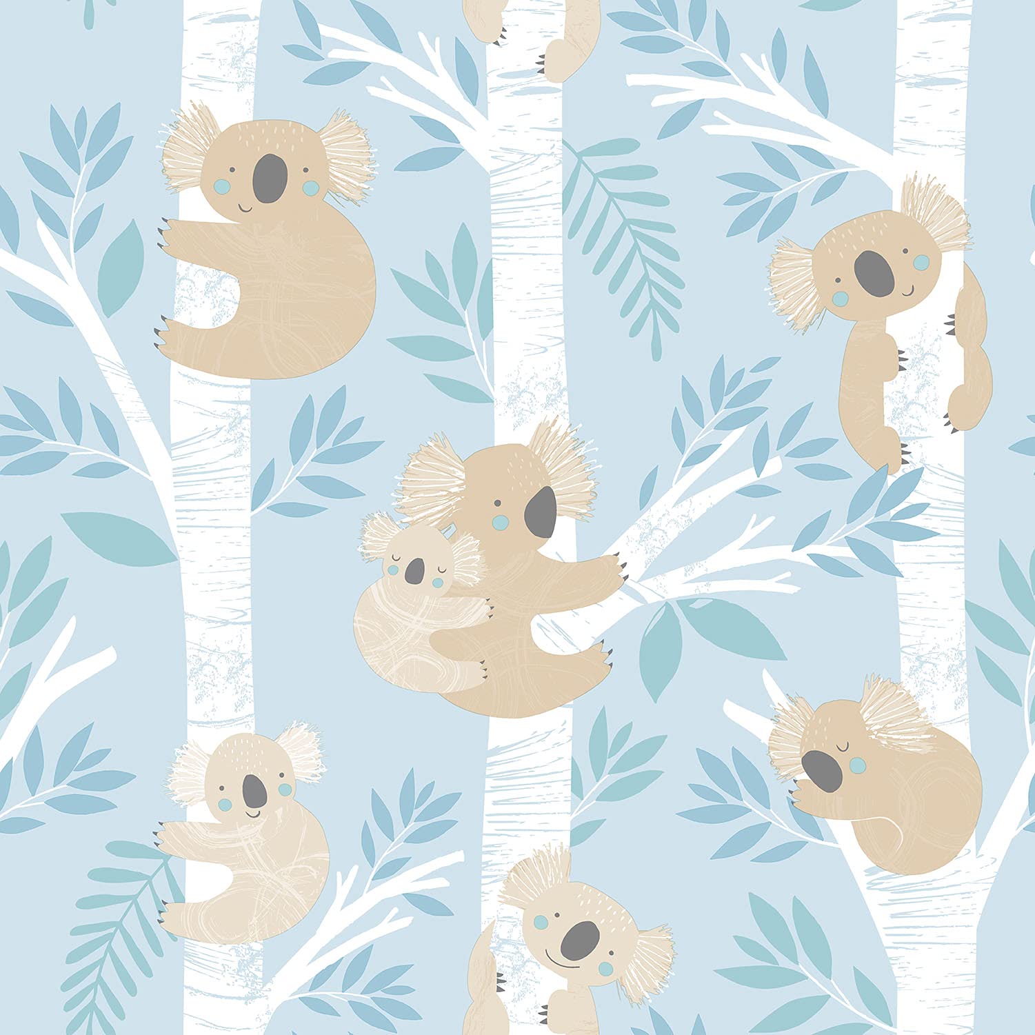 Galerie G78386 Tiny Tots 2 Koalas Wallpaper, Blue/Beige/Glitter, 10m x 53cm