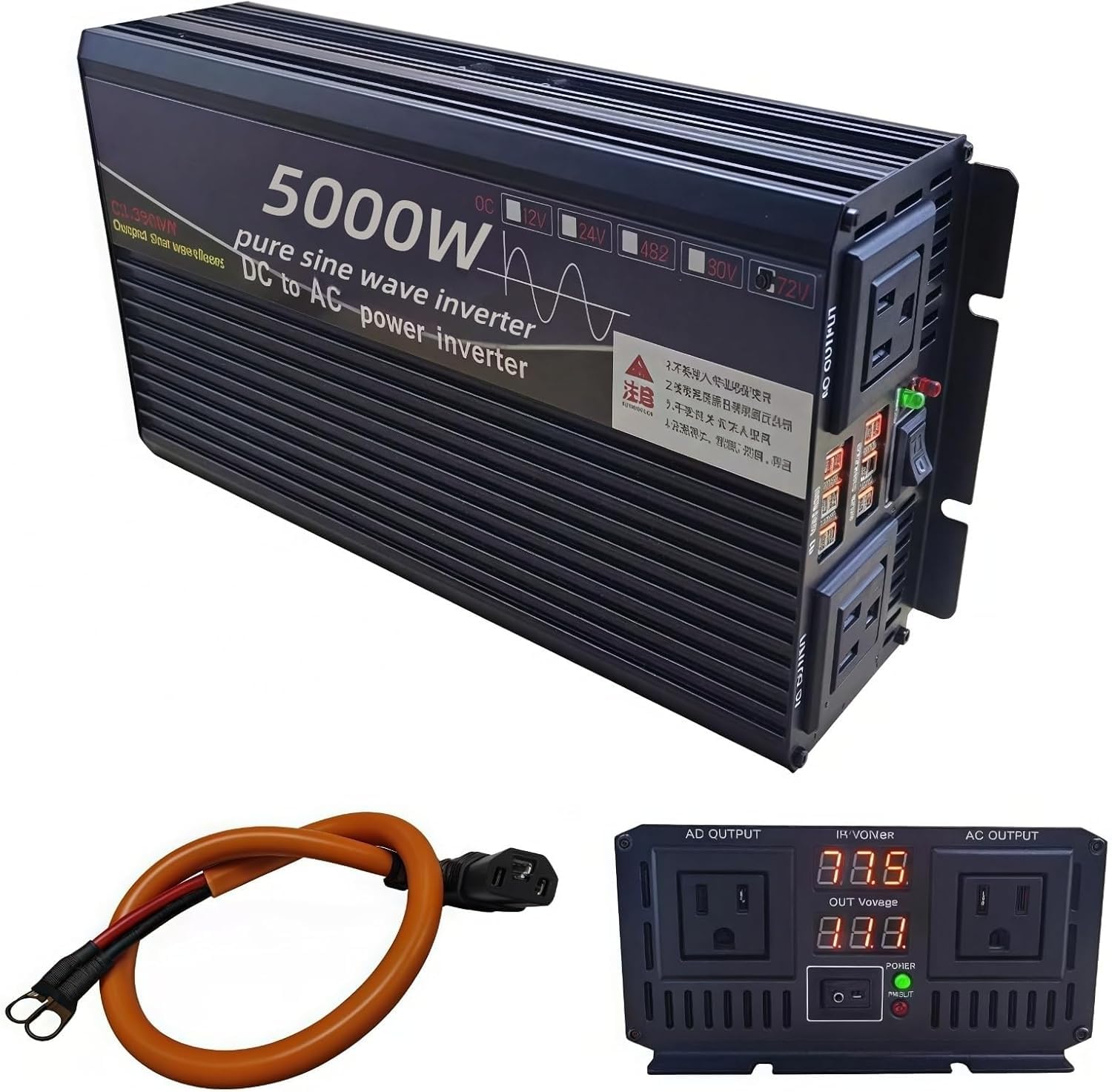 Photo 1 of NON FUNCTIONAL - PARTS ONLY ------------------------------------------------------5000 Watt Power Inverter 72V DC to 110V AC Converter, LED Display with 2 AC Outlets Dual Fans Radiating for RV, Camp and Home, Electric Tool Pure Sine Wave Inverter (110V, 5