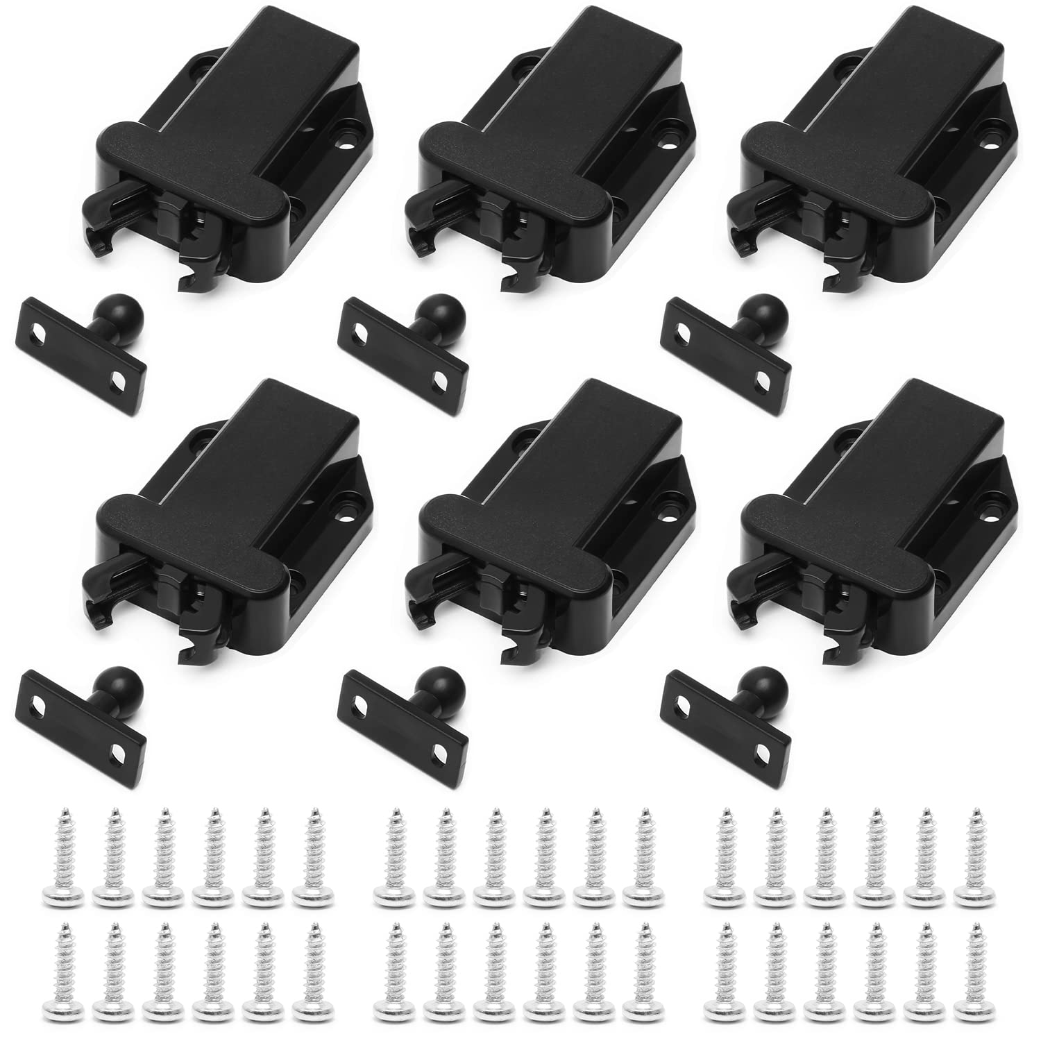 6 Pcs Touch Release Catch Latch Cupboard, Push to Open Catch Lock Black, ABS Push Latch for Cupboard and Drawer