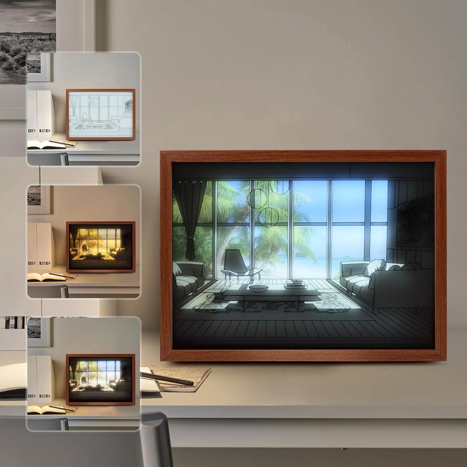 Paintings - Illuminated Paintings, Light Up Painting, USB Powered, 3 Lighting Modes, LED Night Lights Art Wall Decor for Home and Office Desktop Art Painting Frame, Housewarming Wedding Birthday Party Gift