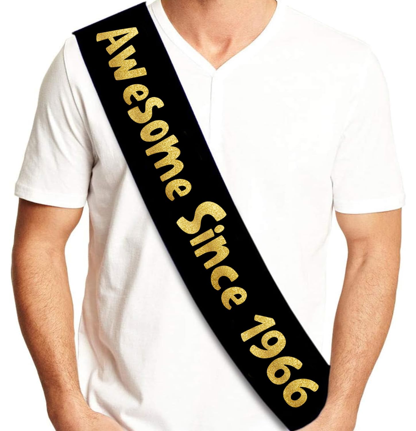 Sterling James Co. Awesome Since 1966 Black and Gold Sash - Funny 60th Birthday Sash for Him or Her - Party Accessories, Outfit Props and Celebration Gifts