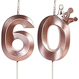 60th Birthday Candles for Cake, Number 60 Rose Gold