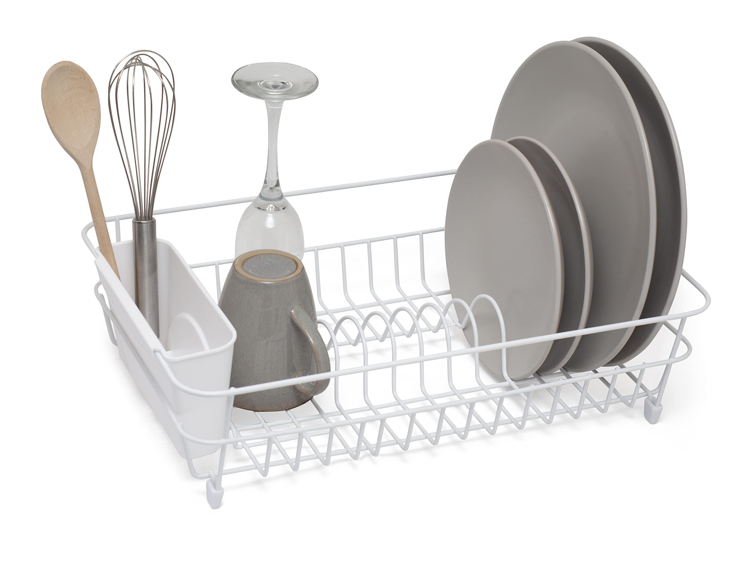 simplywire - Dish Drainer - Anti Rust Drying Rack – Cutlery Basket - White Plastic Coated Steel