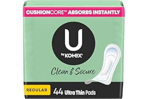 U by Kotex Clean & Secure Ultra Thin Pads for women (Previously 'Security'), Regular Absorbency, 44 Count (Packaging May Vary