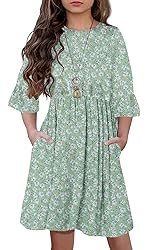HOSIKA Girls Bohe Floral Dress Empire Waist Ruffle