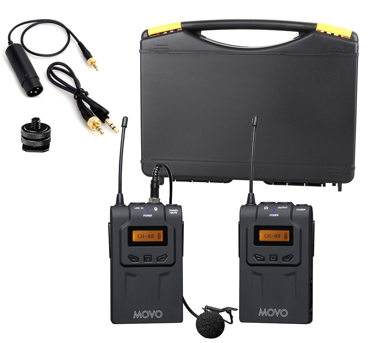 Movo WMIC70 Wireless Lavalier Microphone System 48 Channel UHF Lapel Mic System with Cordless
