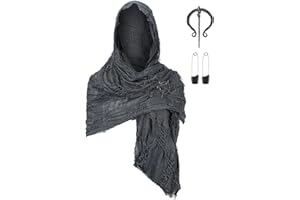 Fourluoo Wrap Sand Hooded Shawl with Viking Brooch, Scarf Rogue Medieval Renaissance Cosplay Cloak Cape Accessories
