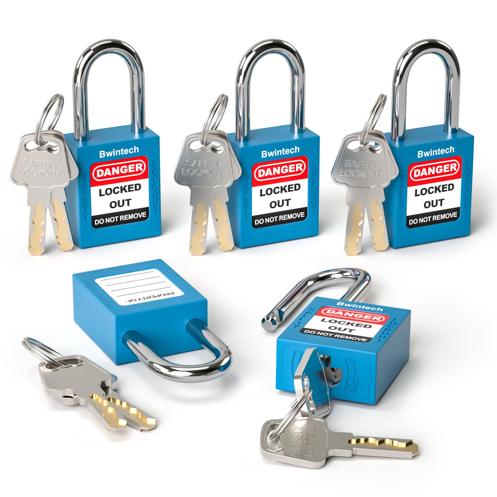 Bwintech 5 Pcs 38MM Keyed Different Blue Safety Padlock Lockout Tagout Lock for Lock Out Tag Out Stations and Devices — image 1