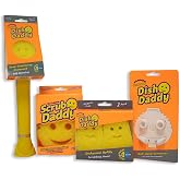 Scrub Daddy Dish Daddy Wand, Refill Heads, Sponge &amp; Connector Head, Soap Dispensing Dish Brush, Texture Changing Washing Up Sponge with Liquid Handle, Built-in Scraper &amp; Scrubbing Head - Yellow