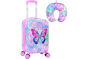 Cute Butterfly Kids Suitcase 2PC Set with 360° Spinner Wheels, Lightweight Travel Carry-On Hardshell Luggage for Girls, Toddl