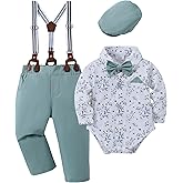 DISAUR Baby Boy Clothes Suits 4PCS Gentleman Outfit Dress Romper Beret Hat Suspender Pants Bow Tie Wedding Set