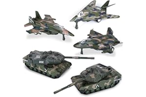 Crelloci Diecast Fighter Jets Toy, Pull Back Army Toys Vehicles Includes Tank Toys, Bomber and Toy Jets, Camouflage Air Force Military Vehicle Airplanes Playset for Kids Boys Girls 5 Pack
