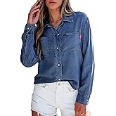 Sidefeel Women's Denim Shirts Button Down Jean Shacket Spring Outfit 2025 Long Sleeve Chambray Blouse Top