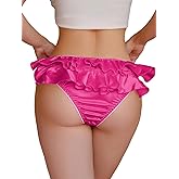 SHENHE Women's Satin Panty Layered Ruffle Low Rise Silky Coquette Bikini Underwear