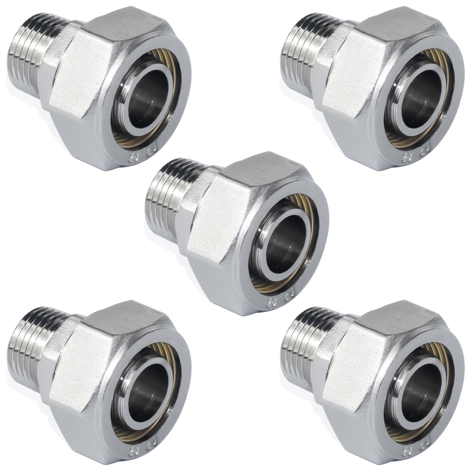 Photo 1 of 5PCS 3/4" Straight Fittings, 3/4" Piping x 3/4" Male NPT Adapter Fittings, Seal Tape Needed, Brass-Nickel Plated, 5PCSS for Garage Shop Compressed Air Line Piping System Kit