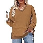 DOLNINE Plus Size Sweatshirts for Women Casual Long Sleeve Tops Chic Loose Fit Comfy Sweaters Caramel XL