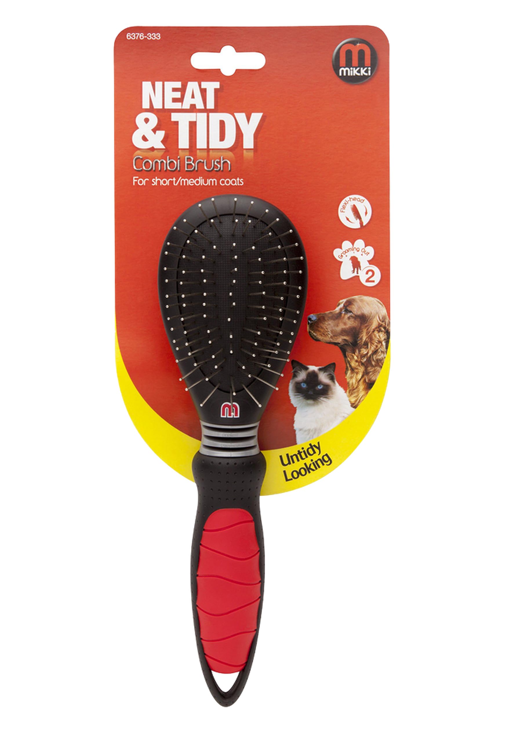 Mikki Dog, Cat Combi Brush Removes Knots, Tangles -2 sided -Nylon and Ball Pin for Small to Medium Pet