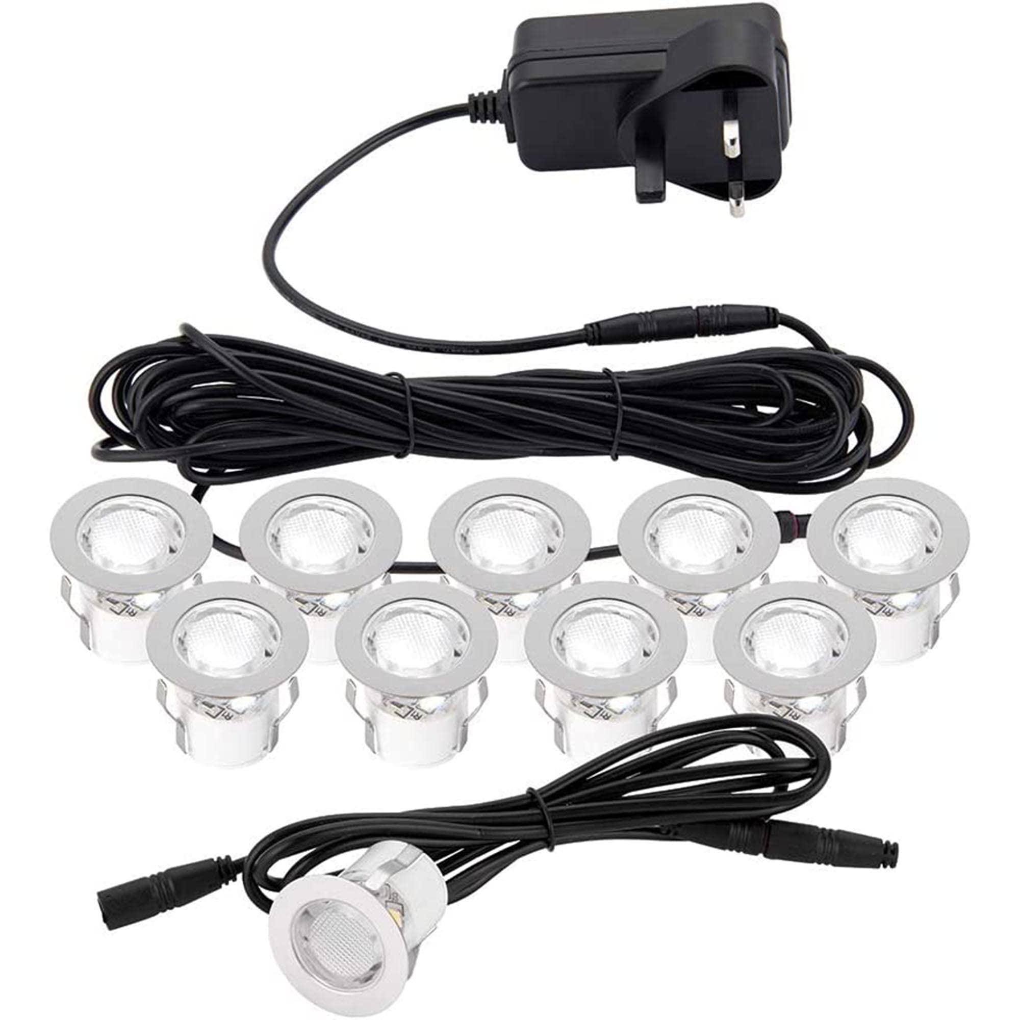 Betta LED Decking Lights - IP44 Rated Recessed Lighting for Garden, Porch, Kitchen, Steps - 10 x 30mm White Lamp - Stainless Steel