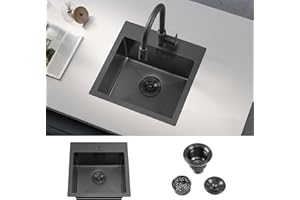 ATTOP 18 Inch Black Drop in Bar sink,18x18 Inch Nano Black Stainless Steel Handmade Small Single Bowl Sink Drop In Kitchen Bar sink