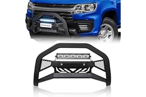 EYOUHZ Bull Bar with LED Light & License Plate Frame Compatible with 2015-2022 Chevy Colorado & GMC Canyon Front Brush Guard, Truck Guard Grille, Bumper Push Bar (Include Light Mount & Skid Plate)