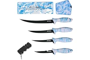 FLISSA Fillet Knife Set with 5"/6"/7"/9" Fillet Knives, Sharpener, Protective Sheath, Portable Roll Bag, Gifts for Fishermen, Saltwater & Freshwater Use