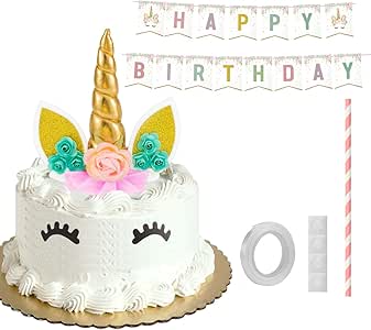 amazoncom anphsin unicorn cake topper set with happy birthday banner