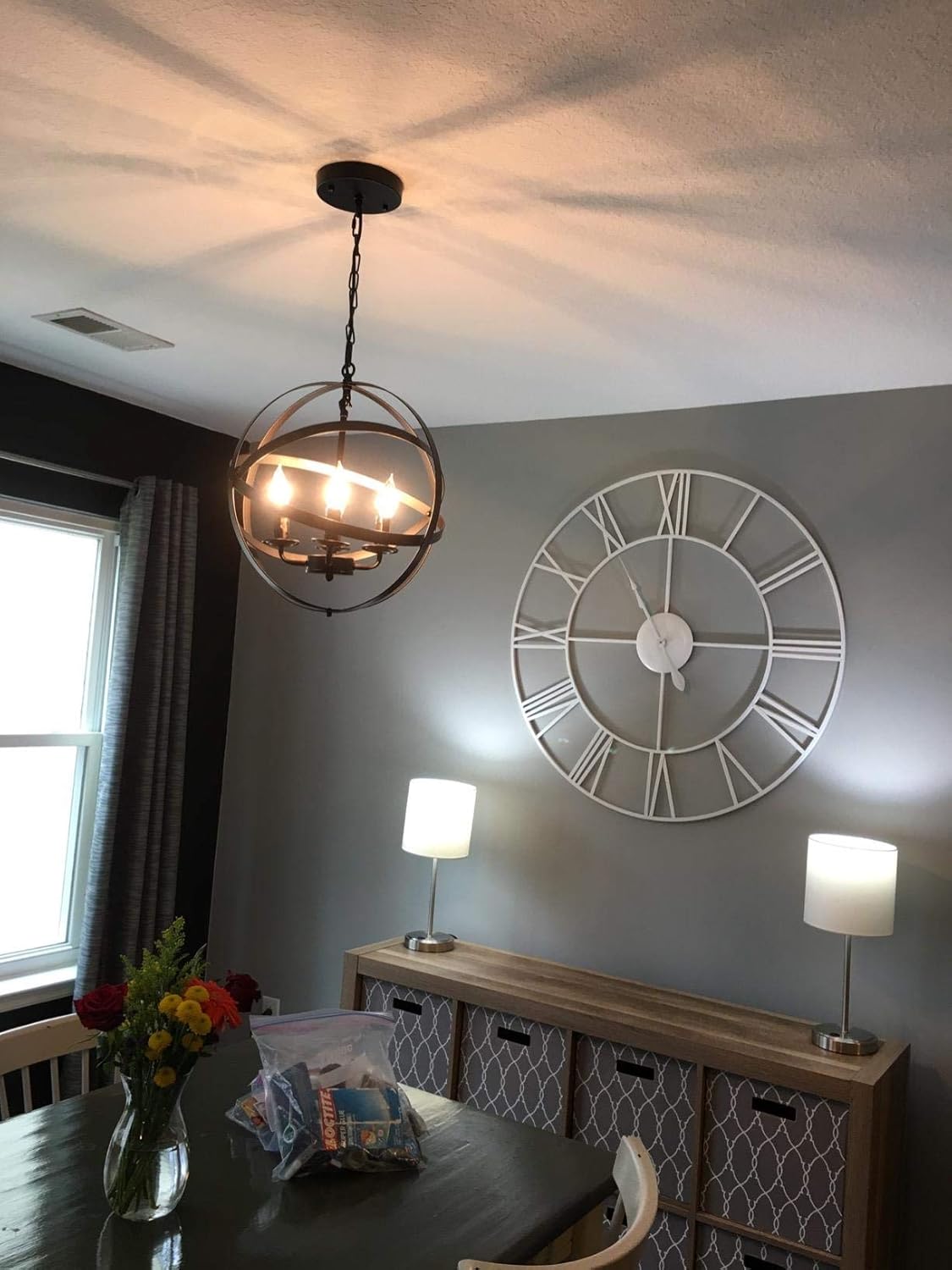 Lika 4-Light Chandelier 15.7" Farmhouse Rustic Industrial Pendant Lighting with Metal Spherical Shade Black Chandeliers for Dining Room, Kitchen, Foyer - - 