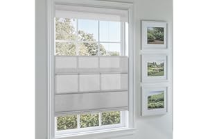 Sulugood Top Down Bottom Up No Drill Roman Shades for Windows No Tools Roman Shades, UV Protection, Thermal Insulation Roman Blinds, Easy to Install, Light Filtering-Grey 35" W x 60" H
