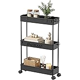 SPACELEAD Slim Storage Cart,3 Tier Bathroom Rolling Utility Cart Storage Organizer Slide Out Cart, Mobile Shelving Unit Organ