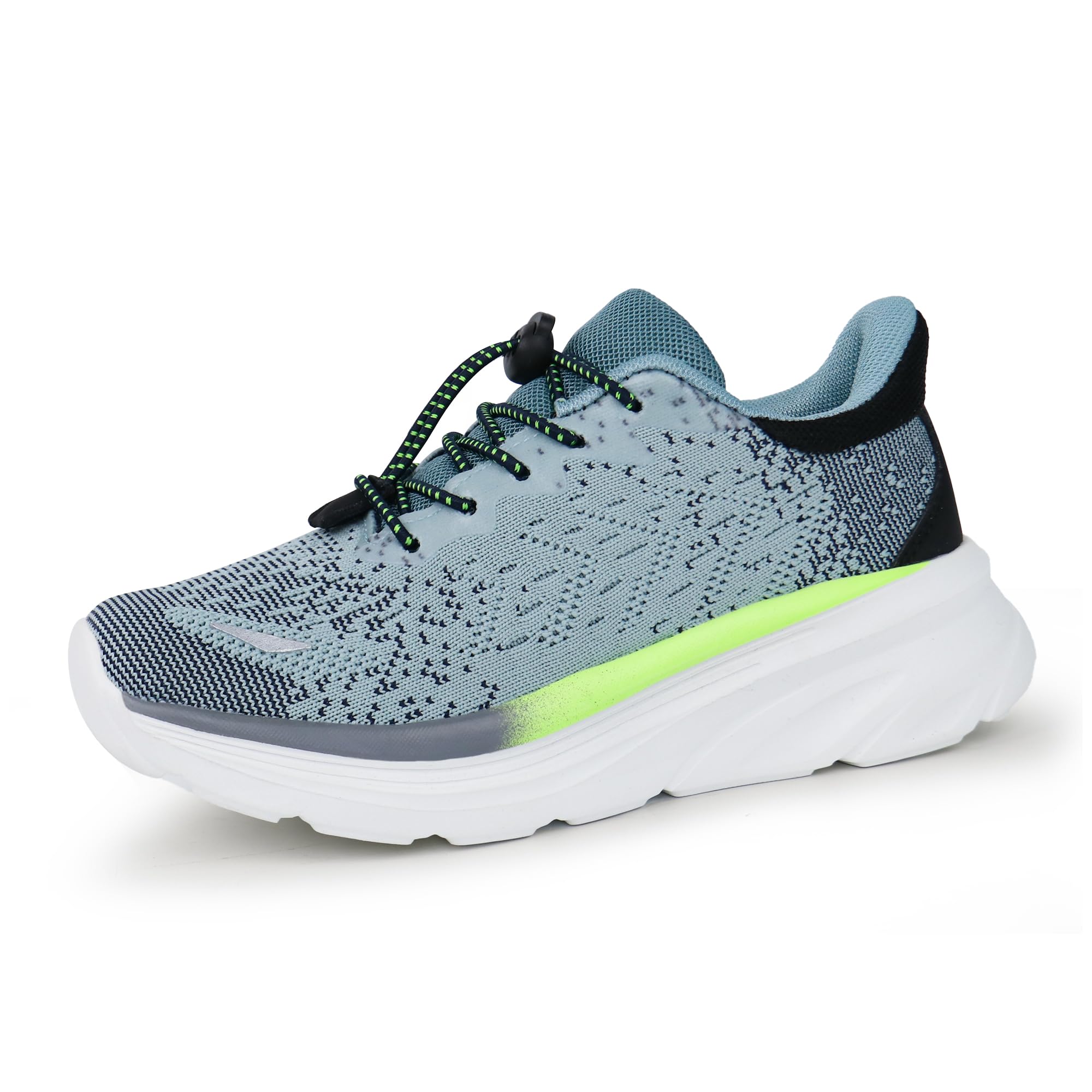 Photo 1 of Tobfis Boys Girls Kids Arch Support Bungee Tennis Athletic Running Shoes Lightweight Breathable School Walking Sneakers,Knit Blue Green,13 M US Little Kid
