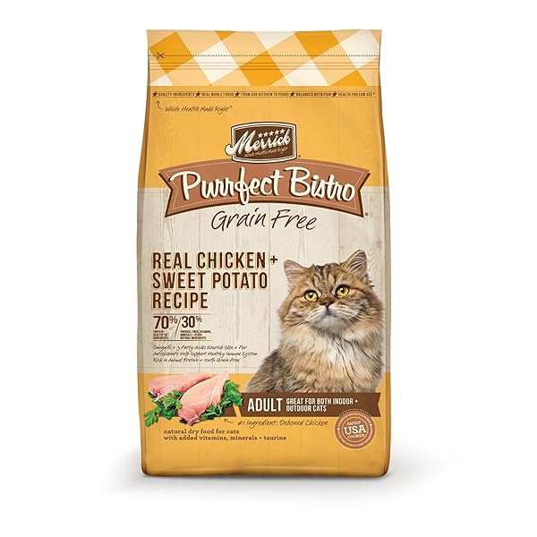 MERRICK PURRFECT BISTRO GRAIN FREE NATURAL DRY CAT FOOD FOR ADULT CATS, REAL CHICKEN AND SWEET POTATO RECIPE – 4 LB. BAG