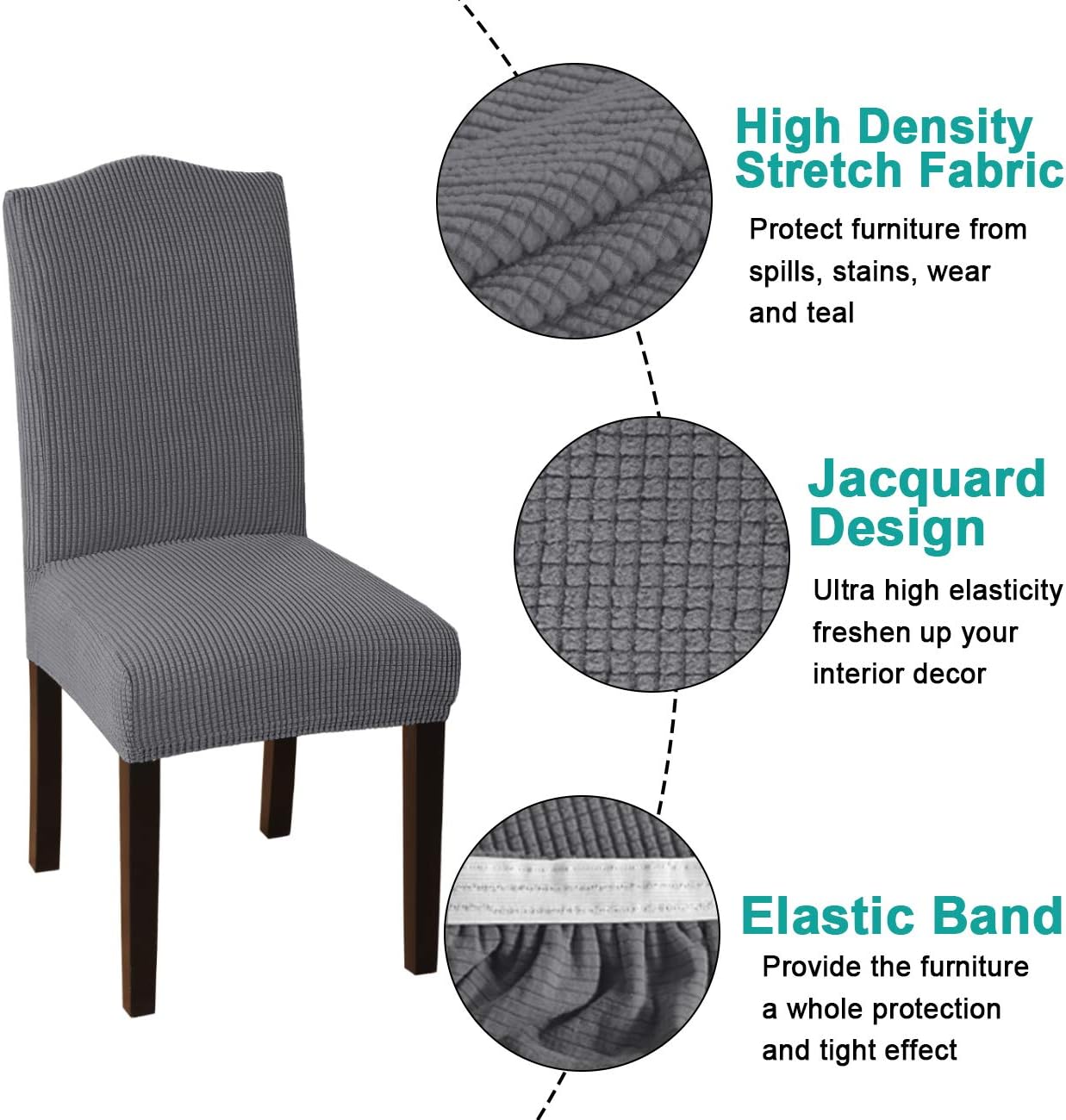 Turquoize Chair Covers for Dining Room Dining Chair Covers Set of 2 Stretch Dining Chair Slipcover Parsons Chair Covers Removable Chair Protector Covers for Dining Room, Hotel, Ceremony (2, Grey): Furniture & Decor