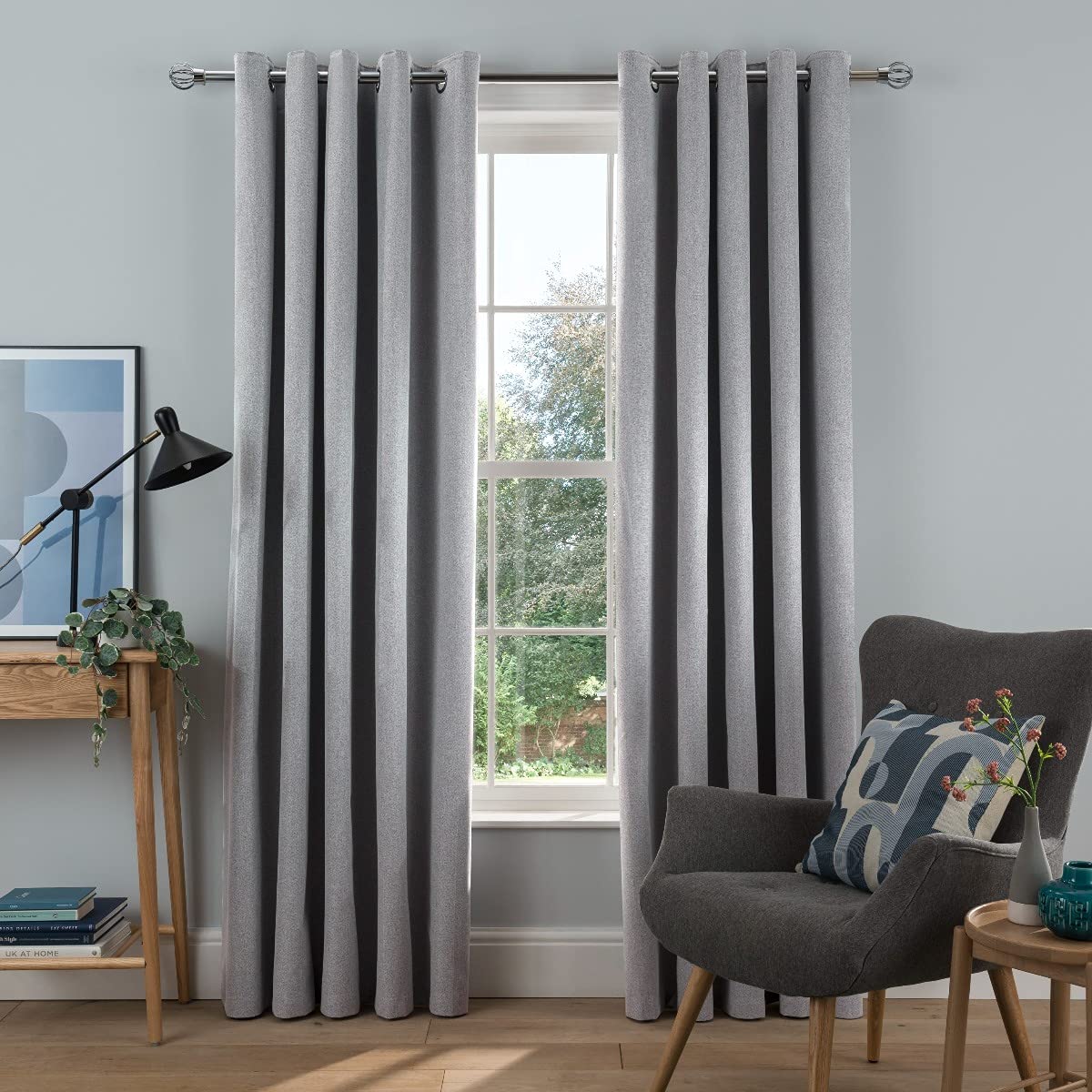 Sleepdown Woven Tonal Fleck Eyelet Blackout Curtains Thermal Insulated for Bedroom and Living Room Silver 90 x 54 Inch 2 Panels