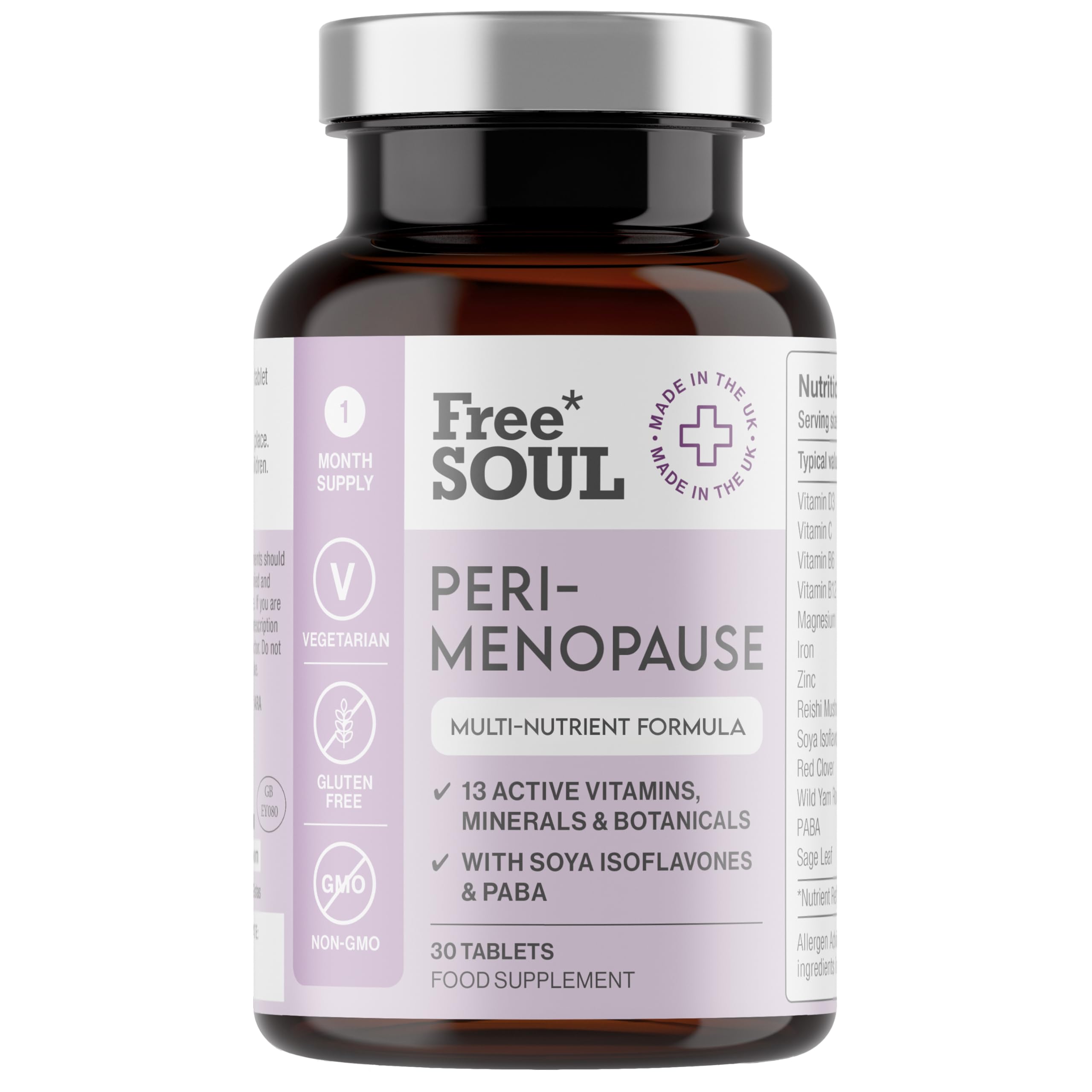 Perimenopause Vitamins for Women | 1 Month Supply | Single Serve Tablets Supplement for Women | Vegetarian | Gluten Free | Non GMO | Free Soul