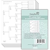EASYGENIE 10 Large Print Genealogy Pedigree Charts, 6 Generations | Ten large-print charts to fill in 6 generations of ancestors, with cells for cross-referencing. Great genealogy gifting.