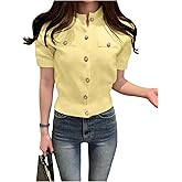 GORGLITTER Women's Short Sleeve Knitted Cardigan Button Down Crew Neck Old Money Sweater