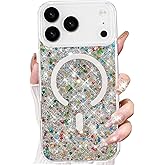 Changjia Magnetic Glitter Case for iPhone 17 Pro Max,[Compatible with MagSafe] Cute Luxury Bling Sparkly Crystal Diamond Shiny Clear Shockproof Women Girls Phone Case for iPhone 17 Pro Max 6.9",Silver