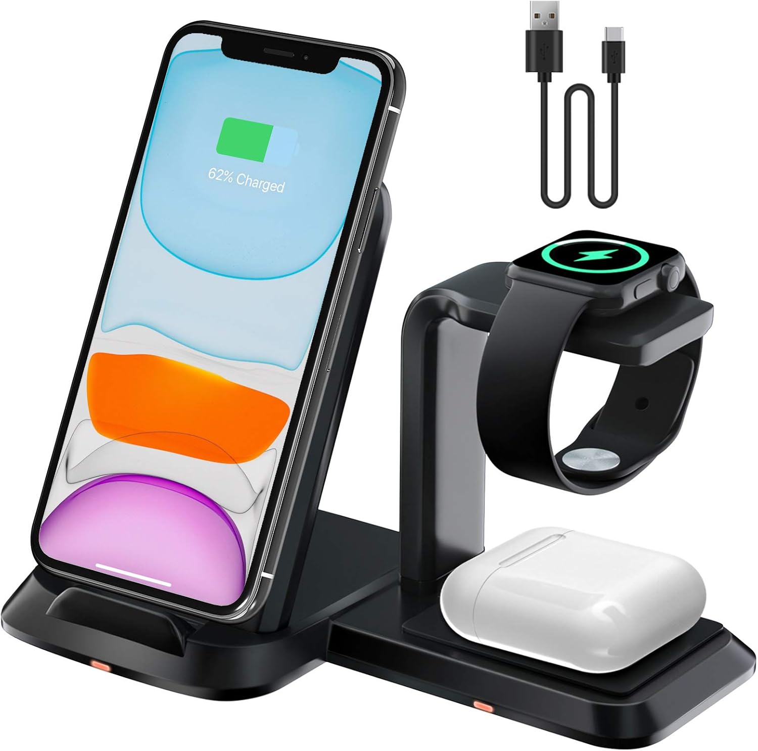 JoyGeek Wireless Charging Station, Detachable 3 in 1 Wireless Charger Stand for Apple Watch SE/6