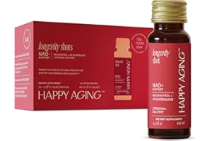 Happy Aging Longevity Shots | Healthy Aging Supplement for Women | Resveratrol, NAD, Grape Seed Extract, Antioxidants | Liposomal Formula Boosts Energy, Firm Skin, Cellular Detox | 10 Shots, Pack of 1