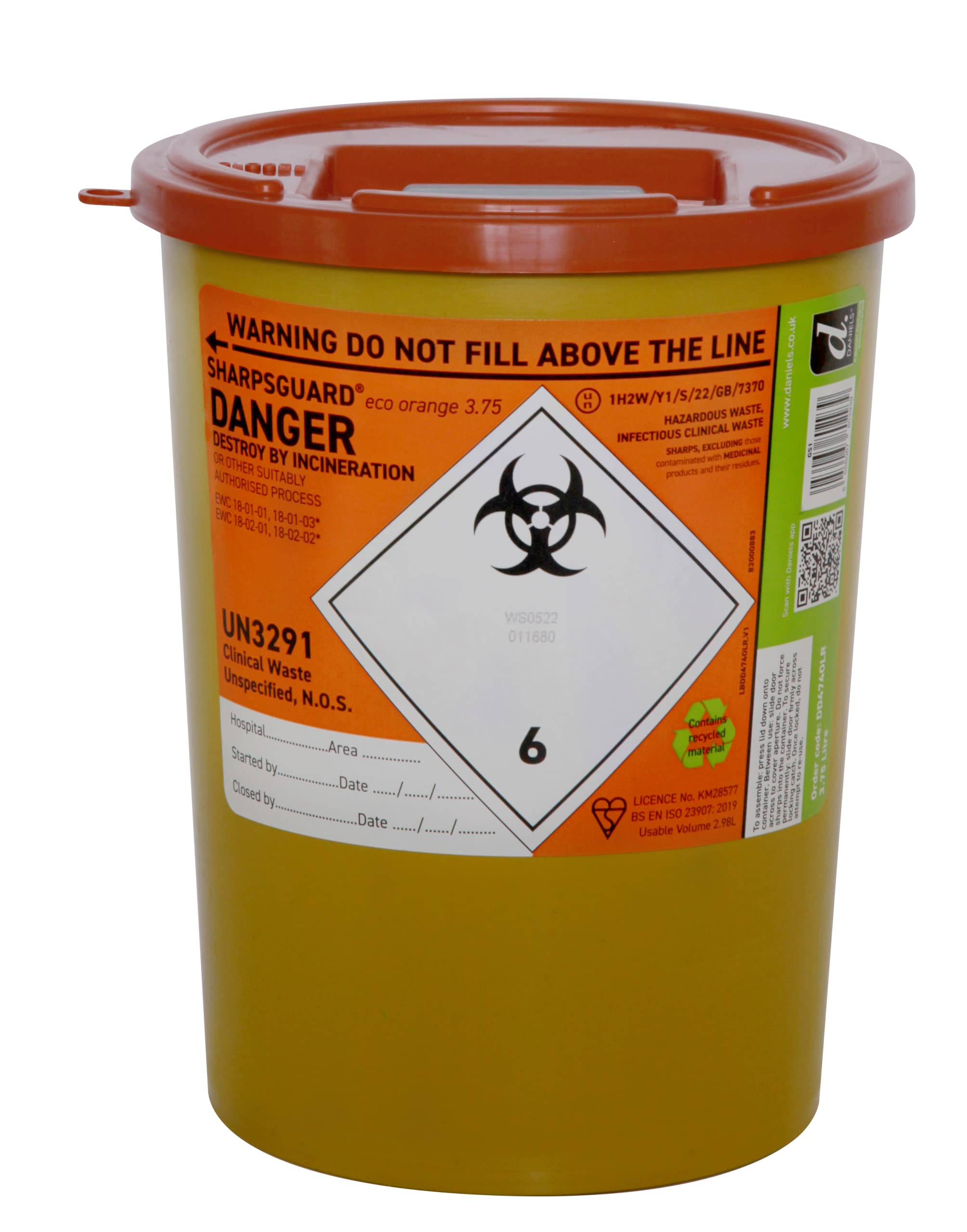 Daniels Sharpsguard Orange 3.75 Litre Sharps Bin (DD474OL)