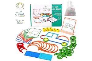 Montessori Smart Sticks for Toddlers, 142PCS Wooden Sticks & Rings Puzzle Game, Creative Building & Fine Motor Skills Toy for