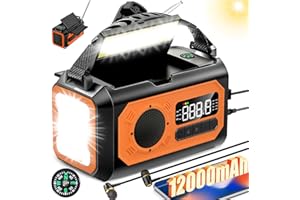 NEPIVEL 44400mWh/12000mAh Emergency Radio, Hand Crank Portable Solar Radio AM/FM/NOAA Weather Radio with 2 Solar Panels,3 Charging Methods,SOS Alarm,Flashlight,Phone Charger,Compass,Reading Lamp