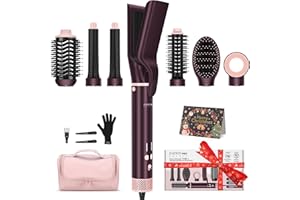 PARWIN PRO BEAUTY MaxAIR 2.0 7-in-1 Hot Air Styler, Dual Voltage Multi-Styler Set, High Speed Hair Dryer Brush with Air Hair Straightener, 1.1 Inch Auto-Wrap Curlers, 110,000RPM, Christmas Edition, Jasper Plum