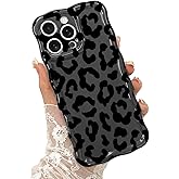 LAPOPNUT for iPhone 16 Pro 6.3'' Case,Fashion Curly Wave Frame Case with Cheetah Print Shockproof Soft TPU Protective Cover for Women Girls, Slim Anti Scratch Leopard Cover for iPhone 16 Pro,Black