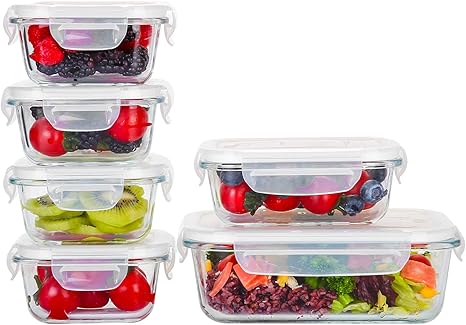 Amazon Doonmi 耐熱ガラス保存容器 Bpaフリーの蓋付き 食品級材質の食品容器 6点組セット 370ml 1個 1040ml 1個 310ml 4個を含む ユニークな排気口 シールリング付き 気密性良い 漏れ防止 耐高温耐低温 電子レンジ オーブン 食器洗い機 冷蔵庫に対応