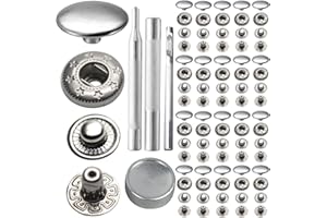 MEGOTO 10mm 655# Snap Fastener Stainless Steel Poppers Press Stud Cap Button for Bag Coats Marine Clothes Jackets Jeans Braccelets Silver (35sets with Tools)